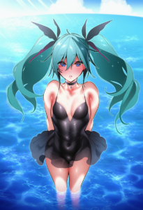 2__hizuki_akira__, girl,{{{hatsune miku__,medium breasts, black dress,sea,solo,l s-1937793017