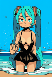 2__hounori__, girl,{{{hatsune miku,blue hair__,medium breasts, black dress bikin s-4254883838