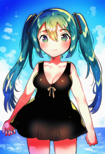 2__ichihaya__, girl,{{{hatsune miku,blue hair__,medium breasts, black dress biki s-217842178