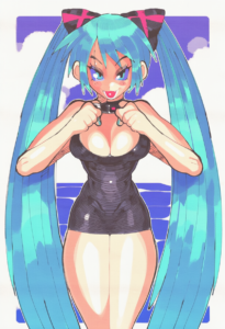 2__inkerton-kun__, girl,{{{hatsune miku,blue hair__,medium breasts, black dress s-3918695963