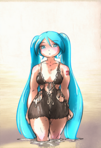 2__ironlily__, girl,{{{hatsune miku,blue hair__,medium breasts, black dress biki s-2776380635