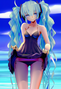 2__ishikkoro__, girl,{{{hatsune miku,blue hair__,medium breasts, black dress bik s-3307414060