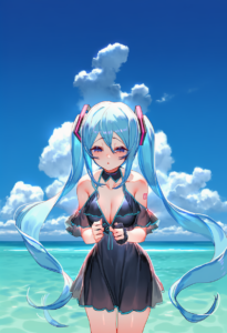 2__izumi_sai__, girl,{{{hatsune miku,blue hair__,medium breasts, black dress bik s-1182283612