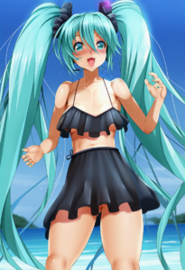 2__janong__, girl,{{{hatsune miku,blue hair__,medium breasts, black dress bikini s-4242541541