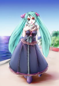 2__jason_(kaiten_kussaku_kikou)__, girl, hatsune miku,medium breasts, black dres s-2211739994