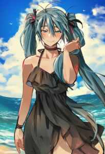 2__kadeart__, girl,{{{hatsune miku,blue hair__,medium breasts, black dress bikin s-2094237715