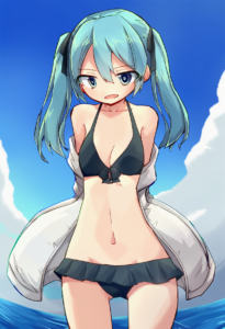 2__kakizaki_(chou_neji)__, girl,{{{hatsune miku,blue hair__,medium breasts, blac s-1569269693
