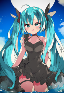 2__kamiyoshi_rika__, girl,{{{hatsune miku__,medium breasts, black dress,sea,solo s-2712280635