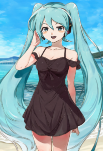 2__kanmiya_shinobu__, girl,{{{hatsune miku,blue hair__,medium breasts, black dre s-1554717601