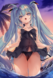 2__kedama_milk__, girl,{{{hatsune miku,blue hair__,medium breasts, black dress b s-4178252127
