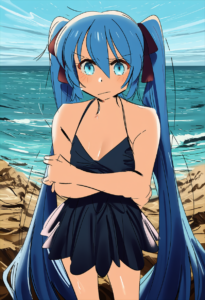 2__kerorira__, girl,{{{hatsune miku,blue hair__,medium breasts, black dress biki s-1822524532