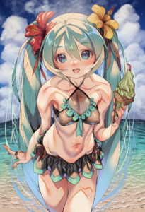 2__kink_(tortoiseshell)__, girl,{{{hatsune miku,blue hair__,medium breasts, blac s-2159808322