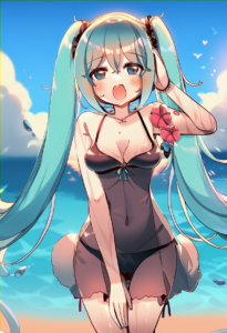 2__kirero__, girl,{{{hatsune miku,blue hair__,medium breasts, black dress bikini s-3835586573