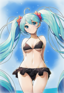 2__koflif__, girl,{{{hatsune miku,blue hair__,medium breasts, black dress bikini s-2824707435
