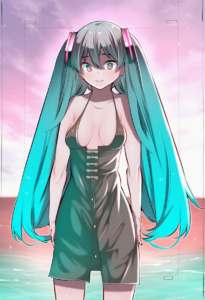 2__kojima_takeshi__, girl,{{{hatsune miku,blue hair__,medium breasts, black dres s-2037083384
