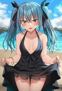 2__komori_kuzuyu__, girl,{{{hatsune miku,blue hair__,medium breasts, black dress s-410364174