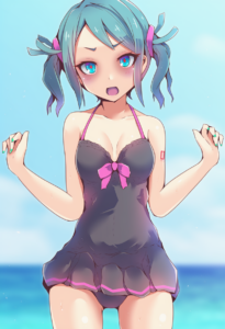 2__koumei_(twinameless)__, girl,{{{hatsune miku,blue hair__,medium breasts, blac s-3569341510