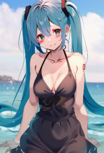 2__kujou_ichiso__, girl,{{{hatsune miku,blue hair__,medium breasts, black dress s-4074876214