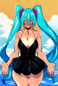2__kukumomo__, girl,{{{hatsune miku,blue hair__,medium breasts, black dress biki s-2376272582
