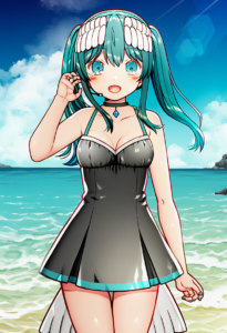 2__kurata_rine__, girl,{{{hatsune miku,blue hair__,medium breasts, black dress b s-1460040771