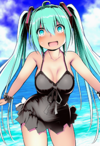2__kuromayu__, girl,{{{hatsune miku,blue hair__,medium breasts, black dress biki s-1747939902