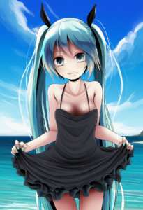 2__kurona__, girl,{{{hatsune miku,blue hair__,medium breasts, black dress bikini s-4013460889