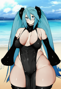 2__kurotama__, girl,{{{hatsune miku,blue hair__,medium breasts, black dress biki s-3348617964