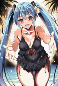 2__kyogoku_shin__, girl,{{{hatsune miku,blue hair__,medium breasts, black dress s-1330703980
