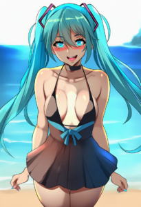 2__lainart__, girl,{{{hatsune miku,blue hair__,medium breasts, black dress bikin s-2675742280
