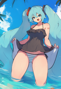 2__lansane__, girl,{{{hatsune miku,blue hair__,medium breasts, black dress bikin s-3636126867