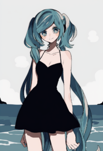 2__maco22 __, girl,{{{hatsune miku,blue hair__,medium breasts, black dress bikin s-4168711209