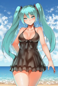 2__madcocoon__, girl,{{{hatsune miku,blue hair__,medium breasts, black dress bik s-711719763