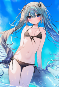 2__mafuyu_(chibi21)__, girl,{{{hatsune miku,blue hair__,medium breasts, black dr s-870640469