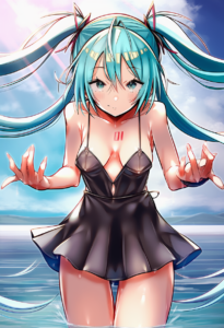 2__mappaninatta__, girl,{{{hatsune miku,blue hair__,medium breasts, black dress s-3269685111