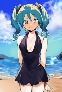 2__medu_(rubish)__, girl,{{{hatsune miku,blue hair__,medium breasts, black dress s-3326089172