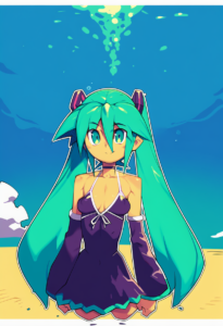 2__metata__, girl,{{{hatsune miku,blue hair__,medium breasts, black dress bikini s-740988393