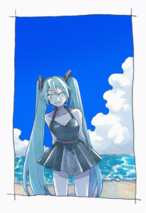 2__michibata_65 __, girl,{{{hatsune miku,blue hair__,medium breasts, black dress s-685395137
