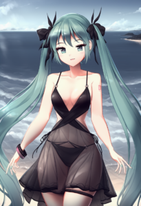 2__minust__, girl,{{{hatsune miku,blue hair__,medium breasts, black dress bikini s-3789252037