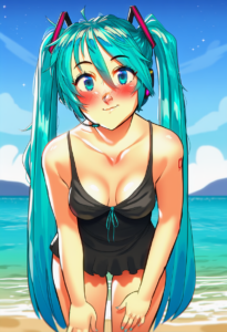 2__mleth__, girl,{{{hatsune miku,blue hair__,medium breasts, black dress bikini, s-3947453314