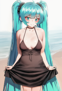 2__mochirong__, girl,{{{hatsune miku,blue hair__,medium breasts, black dress bik s-2662653119