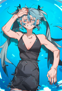 2__molu_stranger__, girl,{{{hatsune miku,blue hair__,medium breasts, black dress s-1088757286