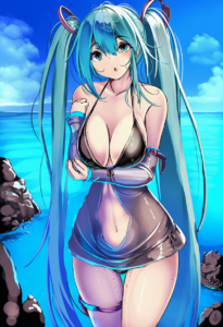 2__monikano__, girl,{{{hatsune miku,blue hair__,medium breasts, black dress biki s-3260418377