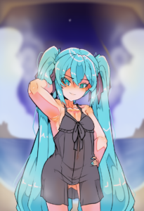 2__moral_cacoethes__, girl,{{{hatsune miku,blue hair__,medium breasts, black dre s-2229043185