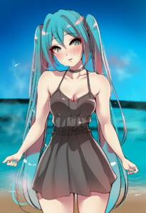 2__murabito_c__, girl,{{{hatsune miku,blue hair__,medium breasts, black dress bi s-3484472152