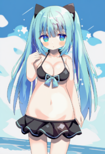 2__nakkar__, girl,{{{hatsune miku,blue hair__,medium breasts, black dress bikini s-2213947001