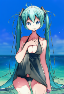 2__namauni__, girl,{{{hatsune miku,blue hair__,medium breasts, black dress bikin s-2532576875