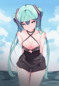 2__namiorii__, girl,{{{hatsune miku,blue hair__,medium breasts, black dress biki s-2516204894