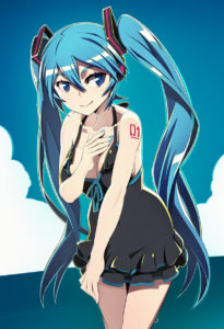 2__nanashino__, girl,{{{hatsune miku,blue hair__,medium breasts, black dress bik s-1183464106