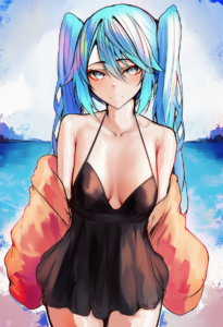 2__naokomama__, girl,{{{hatsune miku,blue hair__,medium breasts, black dress bik s-1310963358