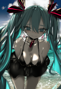 2__narue__, girl,{{{hatsune miku,blue hair__,medium breasts, black dress bikini, s-2019570271